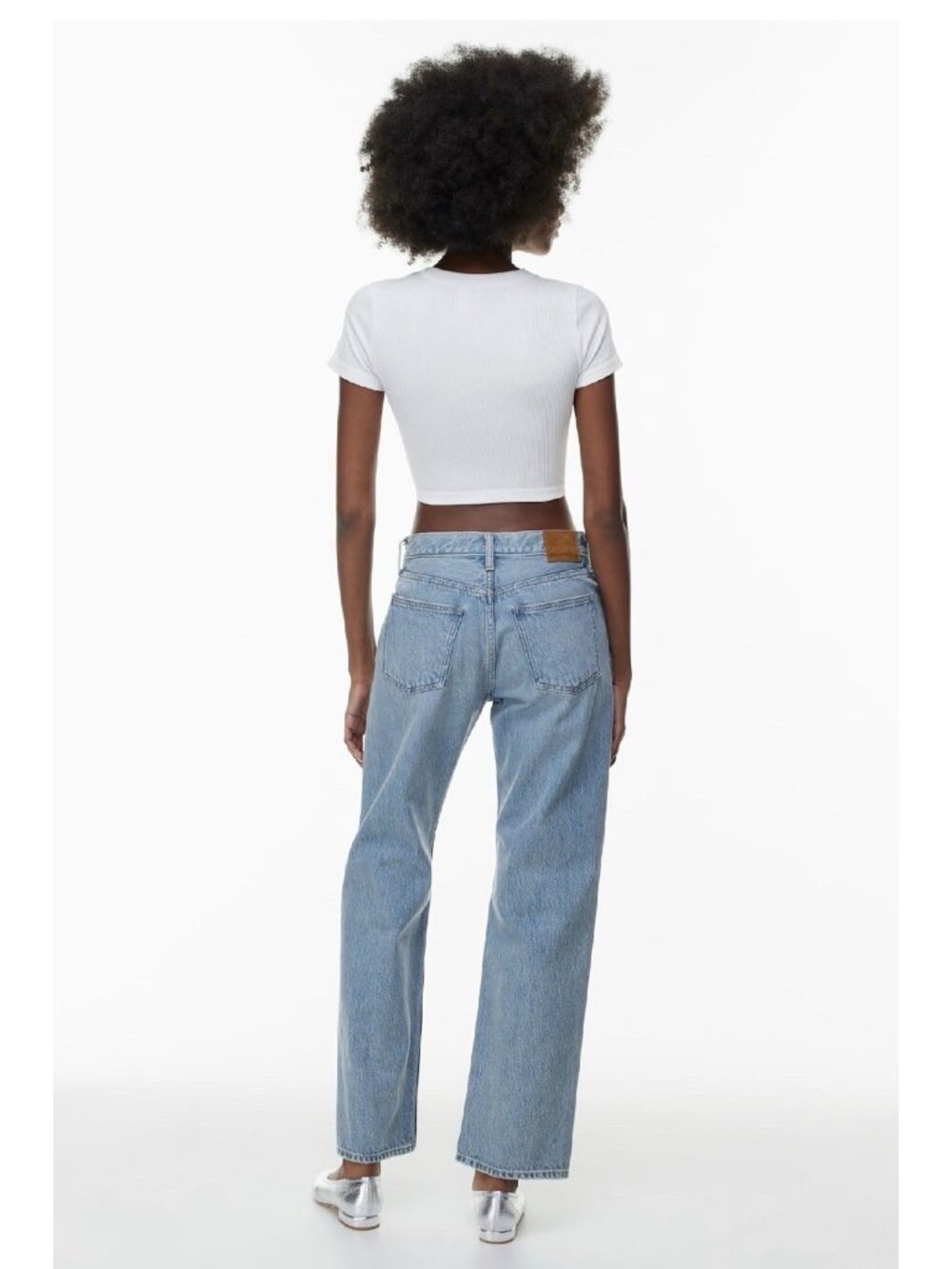 Aritzia Wilfred Free Ribbed Crop Top White XS Fitted Stretch Tee Coquette - Picture 2 of 8